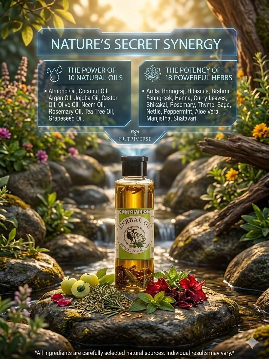 Nutriverse Herbal Oil – Hair Thickening & Growth with 10 Best Oils & 20 Herbs