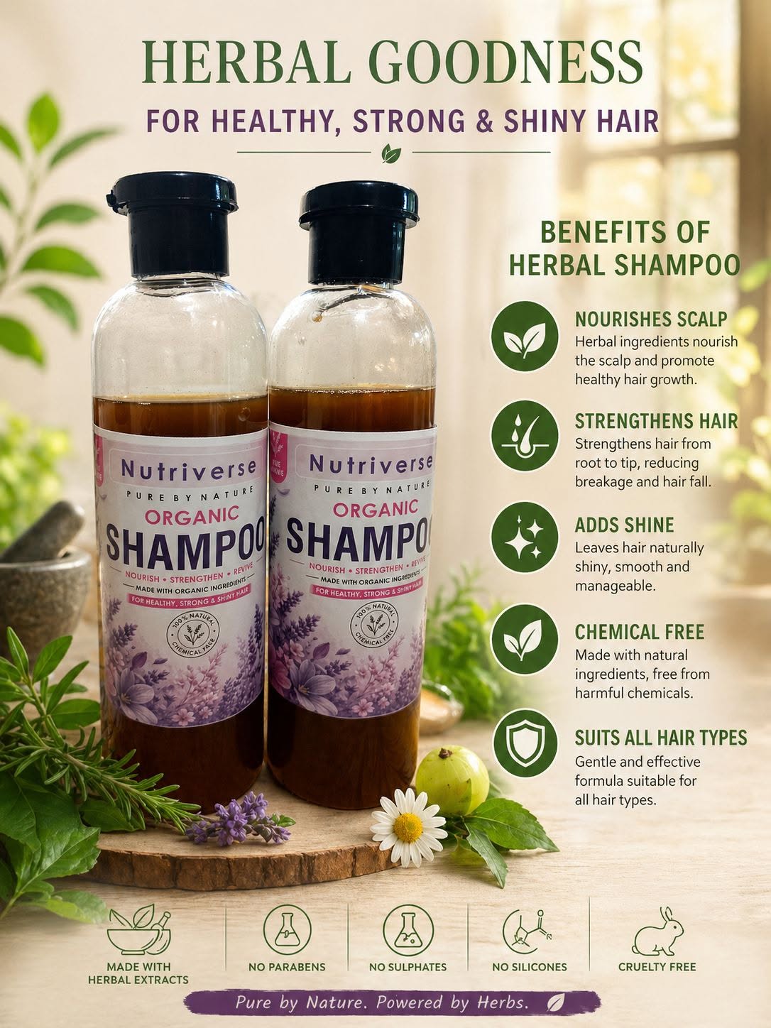 Nutriverse Organic Shampoo – Herbal Goodness for Healthy, Strong & Shiny Hair